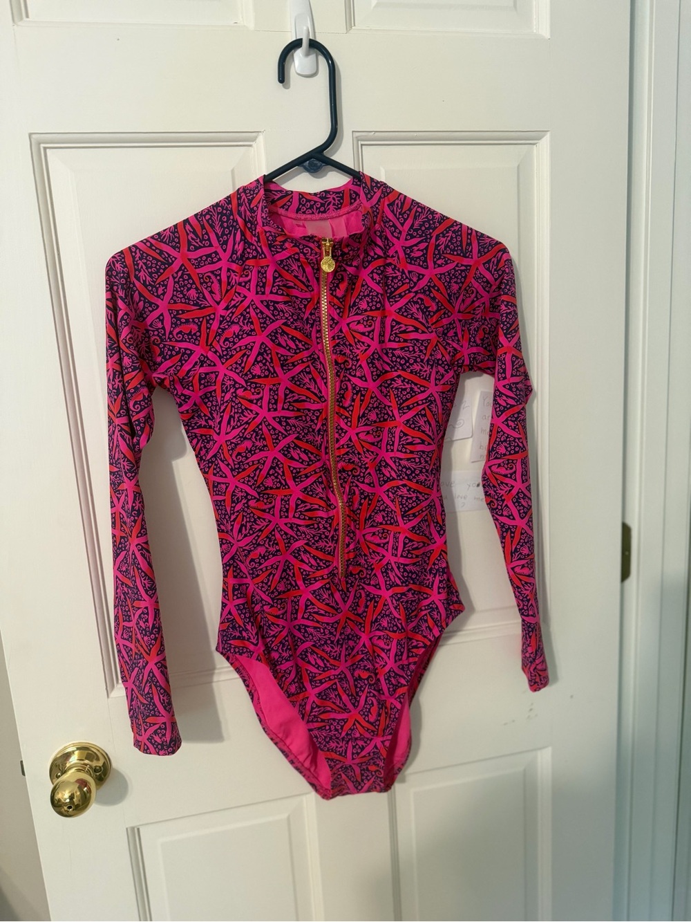 Kids Long-Sleeve One-Piece Swimsuit in Pink Pattern